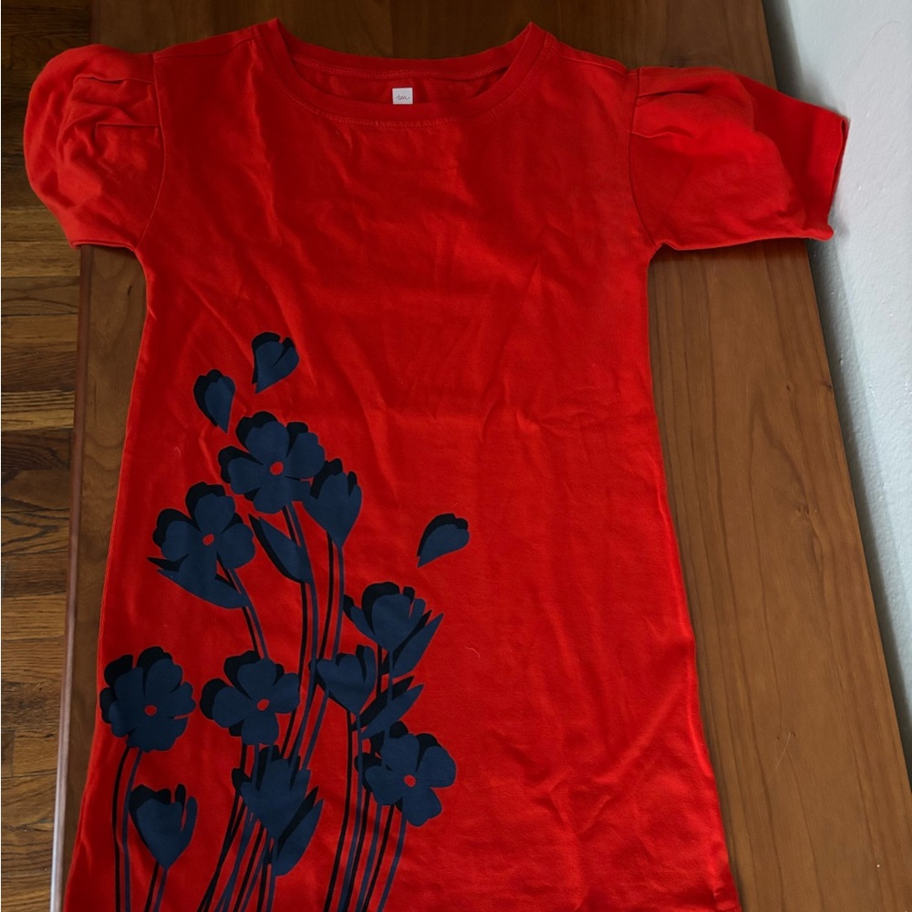 Tea Collection Red Sheath Dress with Puff Sleeves